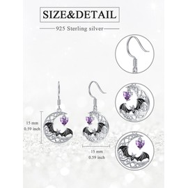 Seiyang 925 Sterling Silver Bat Earrings Gothic Dangle Earrings Jewelry Gifts for Women Girls, Metal, CZ