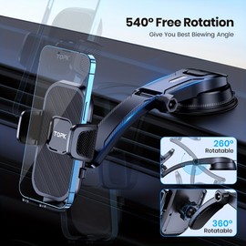 TOPK D38-C Car Phone Holder Mount, Upgraded Adjustable Horizontally And Vertically Cell Phone Holder For Car Dashboard Compatible With All Phones