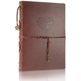 THXMADAM Vintage Notebook A5 Leather Cover Writing Notebook Loose Leaf Travel Journal Diary Refillable Sketchbook with 200 Kraft Pages/100 Sheets and 1 PVC Zipper Pocket Gift for Man Woman Student