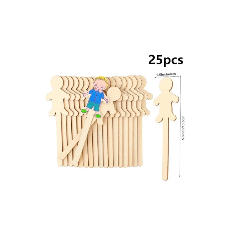 CAA Trading™ 25 x Wooden People Craft Sticks for Crafting