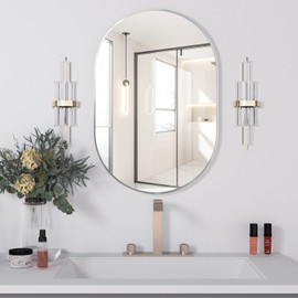 NEUWEABY Oval Bathroom Mirror Wall Vanity Oval Mirrors, 20"x30" Silver Bathroom Mirrors for Over Sink Pill Mirrors Capsule Wall Mounted Mirror, Modern Mirror with Metal Frame for Wall Decor