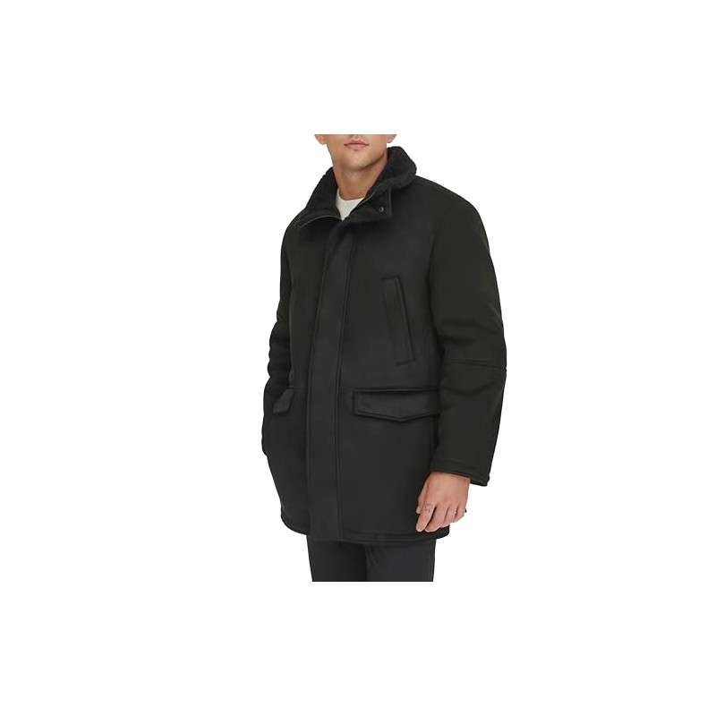 Dockers Men's Faux Shearling Walking Coat, Black