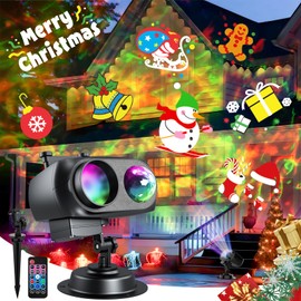 Halloween Christmas Projector Lights Outdoor, 8 Brighter HD Holiday Patterns with Ocean Wave Effects, 20 Slides, Waterproof Snowflake Projector with Timer for House Garden Yard Xmas New Year
