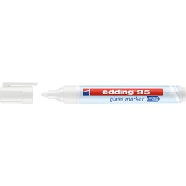 edding 95 Glass Marker - White - 1 Glass Pen - Round Nib 1.5-3 mm - Washable Window Marker Pen - for Writing and Marking on Glass Surfaces, Windows, glassboards, whiteboards - Dry-wipeable