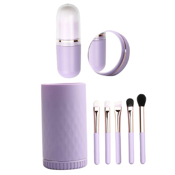 Beavorty 6-in-1 Makeup Brush Set Wooden Handle Travel Makeup Kit