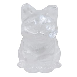 Lovionus89 White Quartz Mini Happy Sitting Cat Crystal Stone Figures, Hand Carved Gemstone Animal Sculpture Home Decor for Cat Lovers