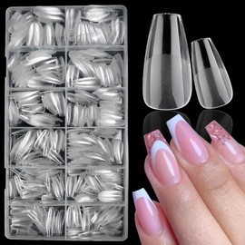 LuckForever 600pc Medium Coffin Gel x Nail Tips Clear Fake Nail Coffin Soft Gel Nail Tips Full Cover False Nail Medium Gel x Artificial Nail Tips for Gel X Acrylic Nails Extension Press Nail Making