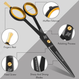 Barber Hair Cutting Scissors Premium 6. Inch Professional High Carbon Stainless Steel, Razor Edge Blades, Fine Adjustment for Salons, Barbers, Men, Women, Kids, and Pets by ACTIVEINN (Silver)