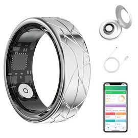 Smart Ring Health Tracker for Women Men, Heart Rate/Blood Oxygen/Sleep Tracker/Step Counter, Fitness Ring with Magnetic Charging Case, 7ATM Waterproof for iOS & Android, No Subscription Fee- Silver 9