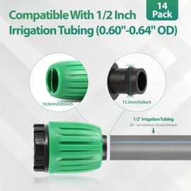 RedChili 14 Pcs 1/2 Inch Irrigation Tubing End Plug Fittings, (1/2" ID x0.6-0.65" OD) 16mm Drip Tubing Barbed Locked Nuts Connectors Anti-Drop 1/2" Plug Parts for Garden Lawn Irrigation System