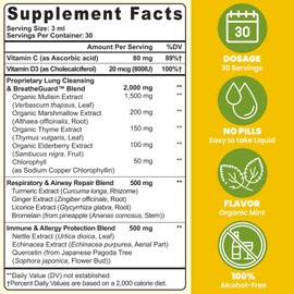 Mullein Drops For Lungs, Liposomal 14 In 1 Mullein Leaf Extract For Lungs, Mullein Drops with Elderberry, Chlorophyll, Thyme - for Lung Cleanse, Detox, Respiratory, Immune Health, 3 Fl 0Z, Mint Flavor