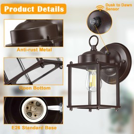 Kumtin Smart Dusk to Dawn Outdoor Wall Lantern, Exterior Waterproof Sconces Lighting Wall Mount, Front Porch Light, Anti-Rust Metal Outside Light Fixtures with Clear Glass, Matte Bronze, 2-Pack