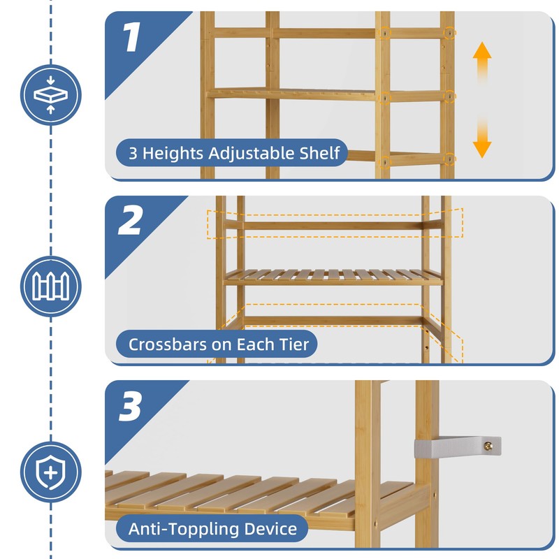 HITNET Bamboo Shelf, 6-Tier Adjustable Tall Open Bookcase, Bathroom Storage