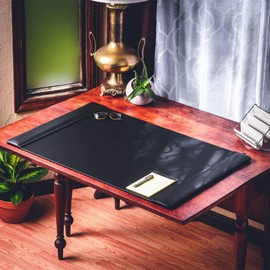 Dacasso "Black Leather Side-Rail Desk Pad/Desk Protector, 38"" x 24""" (PR-1025)