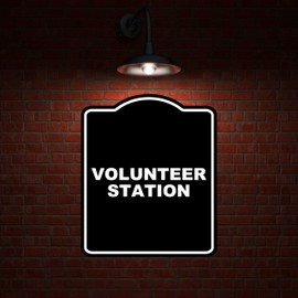 VOLUNTEER STATION BLACK Minimalist Aluminum Composite Sign 15 x 18 inches