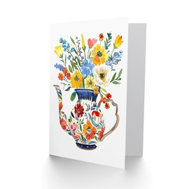Artery8 Greeting Card Colourful Flower Bouquet in Floral Teapot Vase For Her Woman Birthday Card
