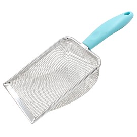 Hordion Cat Litter Scoop Stainless Steel Mesh Scooper, 2mm Mesh Non-Stick Coated Metal Litter Shovel Fine Sand Litter Scooper for Litter Box Kitten Pooper Lifter, Cyan
