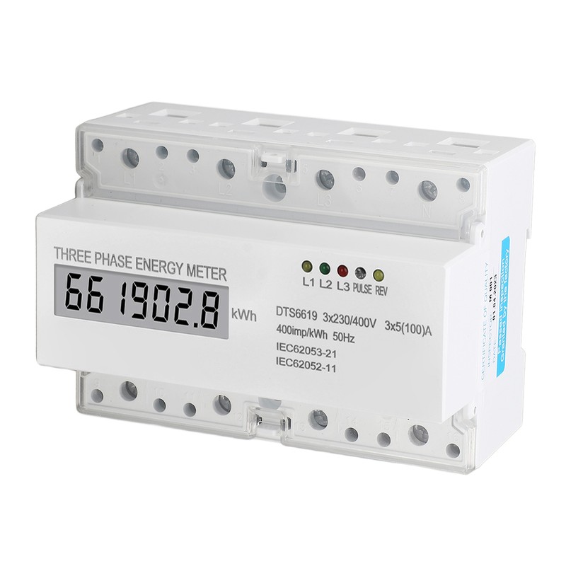 3 Phase Energy Meter DIN Rail Mount Electricity Usage Monitor