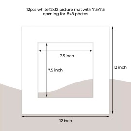 Unbranded 12x12 White Pre-Cut Picture Mats for 8x8 Photos Prints Artworks -10pk