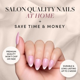 Glamnetic Press On Nails - Lovers Blush | Pink Short Almond Nails with Glossy Velvet Finish, Reusable Stick On Fake Nails with Glue| 15 Sizes - 30 Nail Kit with Glue