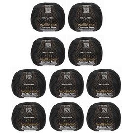 Wollbiene Cotton Fun Knitting Wool 55% Cotton - Various Colours Selection, Yarn, Amigurumi Jeans 10 x 50 g (25 Black)