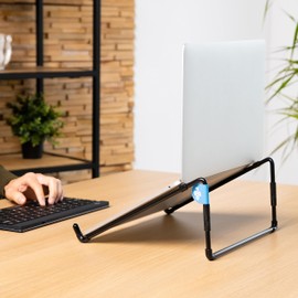 R-Go Steel Travel Laptop Stand, Portable Laptop Holder, Ventilated Notebook Stand for MacBook Pro Air, Lenovo, Dell, HP, More 10-22” Laptops/Tablet, Steel, Black
