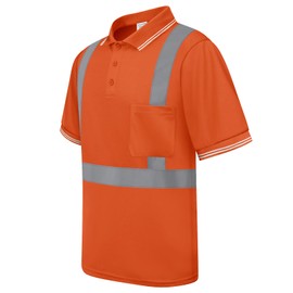 Uno Mejor Safety Polo Shirts for Men Class 3 High Visibility Shirts with Black Bottom, Hi Vis Reflective Shirts for Men Women, Durable Short Sleeve Construction Work Shirts, Breathable, UPL-Orange S