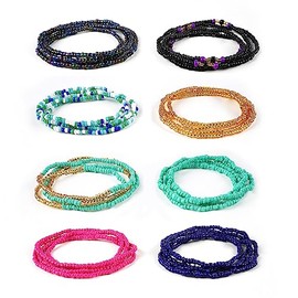 YARBAR 8 Pieces Waist Beads Colorful Body Chain, Elastic Belly Waist Chain for Women