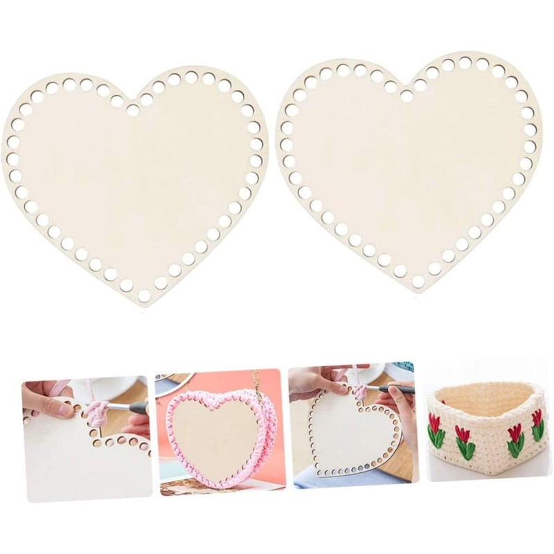5 PCS Heart-Shaped Wooden Crochet Basket Bottoms, DIY Craft Basket