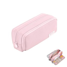 Lonmanui Pencil Case, Large Capacity Pencil Case with 4 Compartments, Multifunctional Pen Bag Stationery Organizer Office Makeup Bag for Girls and Boys Holiday for Primary Students, Women Men, Pink