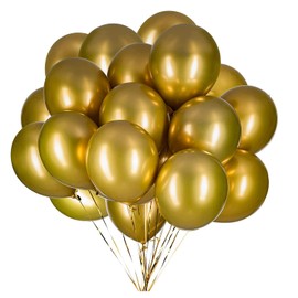 Vsosfiza 12 Inch Metallic Balloons Golden, Golden Chrome Helium Balloons for Party Decoration (Diameter 30 cm/50 Pieces)