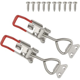2Pack Stainless Steel 304 Adjustable Toggle Clamp Catch Clasp with Lock Hole, Heavy Duty Quick Release Clamp Anti-Slip Push Pull Toggle Clamp w/Free Screws (Model: 4001 with Lock Hole-S)