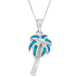 Beaux Bijoux Sterling Silver Created Blue Opal Palm Tree Pendant with 18" Chain
