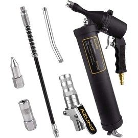 AZUNO Pneumatic Grease Gun, Heavy Duty 6000 PSI Air Compressor Grease Guns with Flex Hose, Metal Extension, Professional Coupler and Sharp Nozzle (Pneumatic Grease Gun+Grease Gun Coupler)