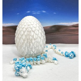 3D Printed Dragon, Glow in The Dark Dragon with Egg, White and Blue Mushroom Dragon, Home Office Decor Executive Desk Toys, Fidget ADHD Toy for Autism/ADHD - GD008