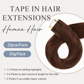Originea Tape-In Extensions, Real Hair Extensions, 20 Pieces, 50 g, 45 cm, Medium Brown Colour, Invisible Tape-In Extensions, Silky Straight, #4