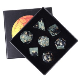 KYEYGWO Kambaba Jasper Crystal Polyhedral Dice Set, 7 Pieces Reiki Healing Stone Polyhedral Game Cube for Dungeons and Dragons RPG DND Dice Place Card Games Board Game Dice