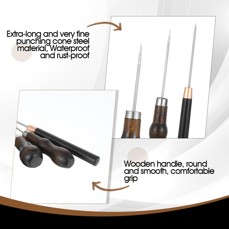 BOHUIZ 3 Pcs Scratch Awl Tool with Wooden Handle Leather