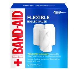 Band-Aid Band-Aid Brand of First Aid Products Flexible Rolled Gauze Dressing for Minor Wound Care, Soft Padding and Instant Absorption, 3 Inches by 2.1 Yards, Value Pack 5 ct