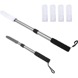 EASACE Cepillo aplicador de loción para limpieza de dedos actualizado con mango largo, de 47 a 74 cm, de plástico, blanco, 4 fundas de secado reutilizables, para personas mayores, ancianos y hombres c