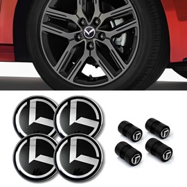 4PCS K Logo Wheel Center caps Cover 2.36in/60mm and tire Valve stem caps Wheel Rim Sticker Decal Compatible with Stinger NIRO Rio Sorento Sportage Optima Soul Cerato Forte and More（Silver Black）