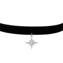 Velvy c233 Original Star Cross Black Simple Choker Women's Necklace, 3 Colors, Cotton, Cubic Zirconia