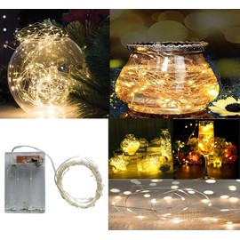 BXROIU 2 x 50LEDs Fairy Lights Battery Operated, Silver Wire 2 Mode Chains String Lights for Bedroom Christmas Party Decoration (Warm White, 16.4)