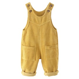Infant Newborn Baby Boys Girls Cotton Romper Summer Fall Jumpsuit Sleeveless Corduroy Bib Overalls Adjustable Suspender Pants Clothing Set Yellow 12-18 Months