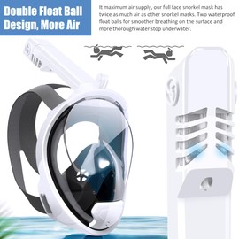 NARUTOO Full Face Snorkel Mask, 180°Panoramic View Double Floating Ball Snorkeling Mask, Anti-Fog Full Face Diving Mask, with Detachable Camera Mount, for Adults Youth (White, S/M)