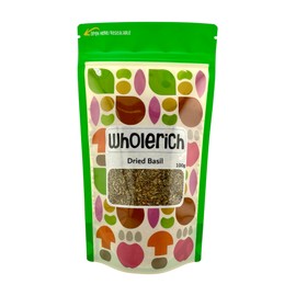 Dried Basil 100g | Wholerich Foods | Aromatic Sweet Basil Leaves for Cooking, Pasta, Pizza, Sauces & Mediterranean Dishes