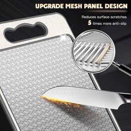 Titanium Chopping Board- Metal Cutting Board for Kitchen, Food-Grade 304 Stainless Steel Wheat Straw cuttingboard for Meat and Vegetables, Scratch-Resistant Mesh Design with Juice Groove