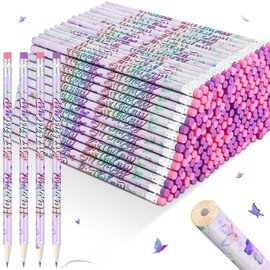 Kosiz 400pcs Happy Birthday Pencils Bulk for Student Classroom Easter Birthday Gifts, Colorful Prints with Top Eraser, Wooden Pencils for Classroom Children Party Supplies