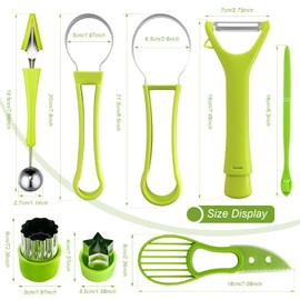 18pcs Melon Baller Scoop Set, FODIENS 4 In 1 Stainless Steel Fruit Slicer Peeler Set, Avocado Slicer Orange Peeler Fruits Vegetables Carving Tools Set with Mini Fruit Cookie Cutters Set