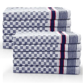 Sterzbachs 100% Cotton Kitchen Towels, 45 x 70 cm, Set of 10, 220 GSM, High-Quality Cotton Tea Towels, Dish Towels, Dishcloths, Super Absorbent and Sustainable Checked - Pro Blue